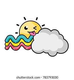 funny sun with cloud and rainbow weather