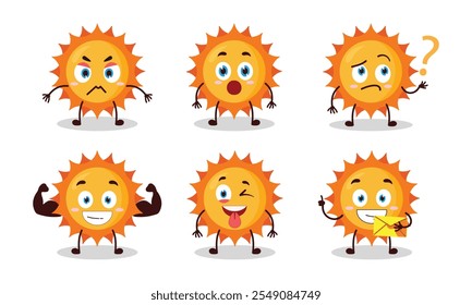 funny sun with different expressions character design illustration