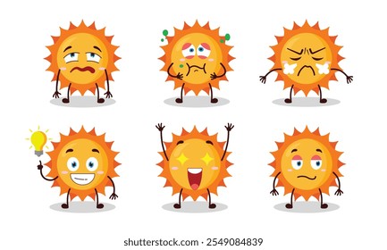 Sol divertido con diferentes expresiones Ilustración de diseño