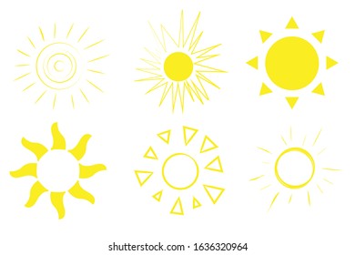 Funny sun doodle vector. Hand set.