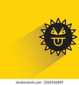 funny sun emoji with shadow on yellow background