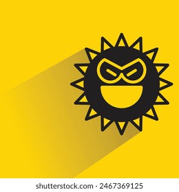 funny sun emoji with shadow on yellow background