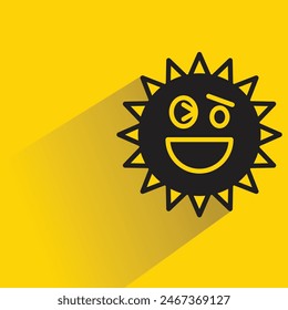 funny sun emoji with shadow on yellow background