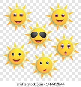 Funny sun faces on the checked background. Eps 10 vector file.