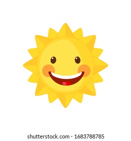 Icono divertido de Sun en estilo plano aislado en fondo blanco. Sol de caricatura sonriente. Ilustración vectorial.
