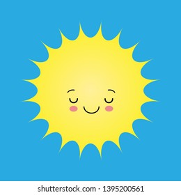 Funny sun icon illustration isolated on blue background. Flat style.