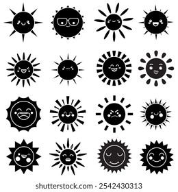 Funny sun icon vector set. Smiling sun illustration sign collection. Sun symbol or logo.