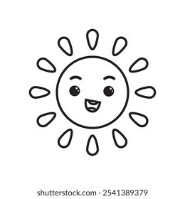 Vector divertido del icono del sol. Signo sonriente de la ilustración del sol. Símbolo de sol o logotipo.