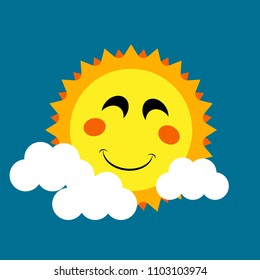 Funny sun illustration. sun and cloud on blue background
