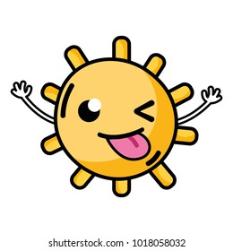 funny sun with lights ray kawaii