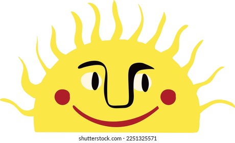 Funny sun with a lovely face. Vector illustration in doodle style