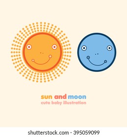 funny sun and  moon, cute baby vector illustration
