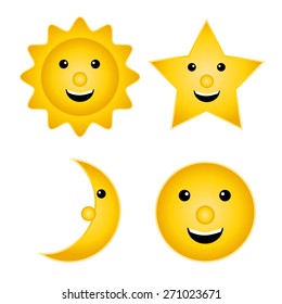 funny sun, moon and star,vector illustration
