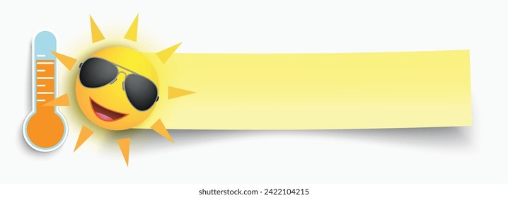 Funny sun with sunglasses and paper banner on the white background. Eps 10 vector file.