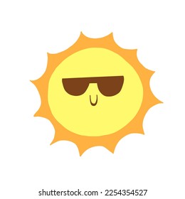 Funny sun with sunglasses. Vector illustration in cartoon flat style isolated on white background.
