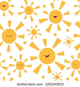 Funny sun vector cartoon seamless pattern background for wallpaper, wrapping, packing, and backdrop.