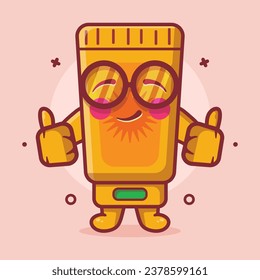 funny sunblock tube character mascot with thumb up hand gesture isolated cartoon in flat style design