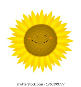 Funny sunflower in cartoon style. Vector illustration on a white background. For your design of cards, posters, patterns, printing on t-shirts, mugs, avatars.