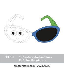 Funny Sunglasses to be half traced, the tracing educational game to preschool kids with easy game level, the colorful and colorless halves