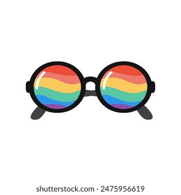 Funny sunglasses in rainbow color isolated on white background. Design element LGBTQ culture decoration, t-shirt, flag, postcard, poster, social media post. Pride month.