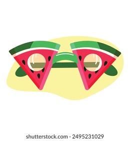 Funny sunglasses in the shape of a piece of watermelon. Colorful poster with summer concept for International Watermelon Day, Vector illustration in flat cartoon style