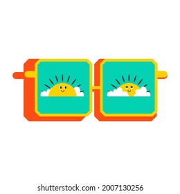Funny sunglasses with suns. Vector illustration.