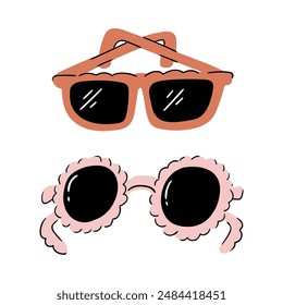 Funny sunglasses vector illustration in flat design. Trendy elegance beach sun glasses isolated on white background