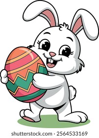 Funny and super cute easter bunny holding easter egg with happy smile vector art