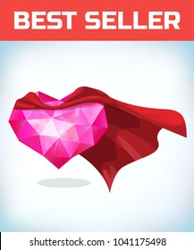 Funny super hero flying Heart. Heart Icon Vector. Love symbol. Valentine Day sign. Cartoon Vector illustration flat style design
