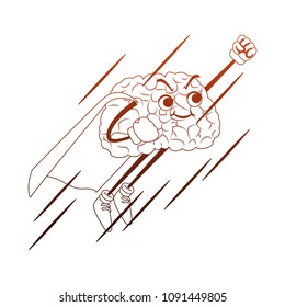 Funny superhero brain cartoon in orange and white colors