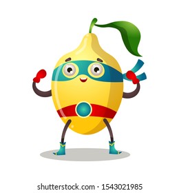 Funny superhero humanized lemon in a green mask and with a red belt. Vector illustration isolated on white background