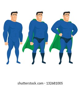 Funny superhero mascot in different poses. EPS 10, no transparency, no gradient mesh.