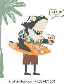 funny surfer shark graphic for tee print