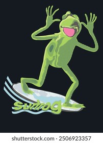 A funny surfing frog art illustration urban street wear t-shirt men graphic placement print fashion vector artwork