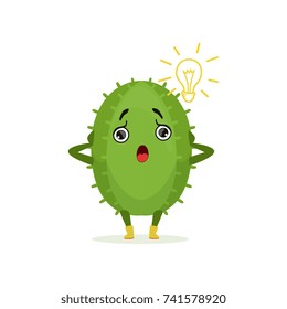 Funny surprised surprised cactus, cute frightened plant character cartoon vector Illustration