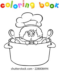 Funny surprised kitchen boy coloring book. Vector illustration
