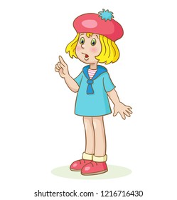 Funny surprised little girl.  In cartoon style. Isolated on white background. Vector illustration.