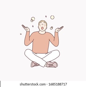 Funny surprised and overjoyed face of  man. Hand drawn style vector design illustrations.