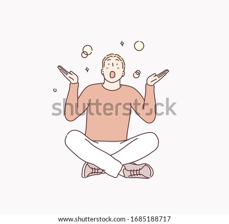 Funny surprised and overjoyed face of  man. Hand drawn style vector design illustrations.
