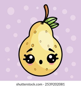 Funny surprised pear character in kawaii style. Cute fruit vector illustration