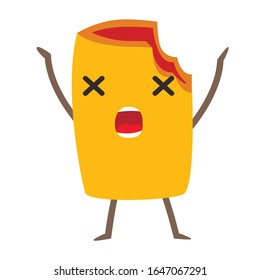 Funny surprised puff with filling vector illustration. Puff character with cute face. Shocked sweet puff emoji. Emotional pastry food. Bakery icon, isolated on white background