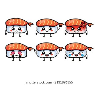 Funny sushi characters with cute face