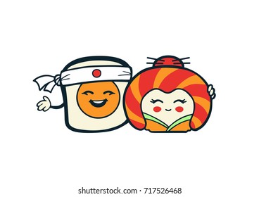 Funny sushi characters with cute faces
