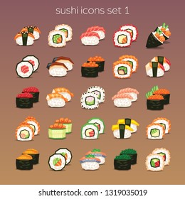 funny sushi icon set