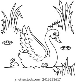 Funny swan cartoon for coloring book