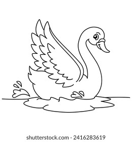 Caricatura divertida de cisne para libro de colorido