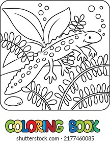 Funny sweeming newt. Kids coloring book. Vector