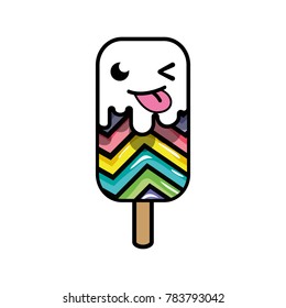funny and sweet ice lolly and rainbow kawaii