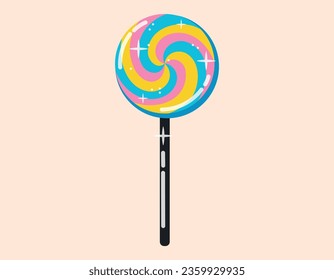 Funny sweet lollipop, vector isolated cartoon illustration in retro style.