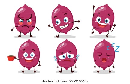 funny sweet potato cartoon character with various pose activity design illustration